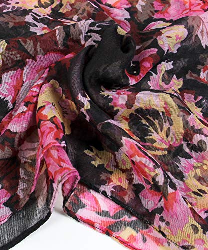 Scarfand's Romantic Rose Prints & Floral Patterns Lightweight Infinity Fashion Scarves Wraps - color: Bouquet Rose Black