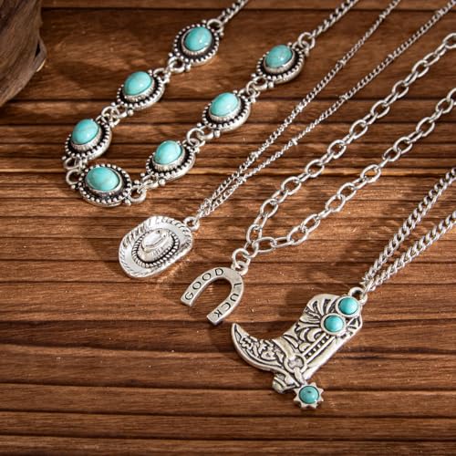 Western Necklaces Boho Layered Charm Necklace for Women Turquoise Beaded Choker Ox-head Pendant Necklace Western Jewelry for Women Cowgirl Accessories - color: Style-H