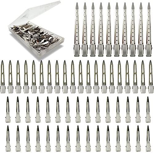 60Pcs Metal Styling Duck Billed Hair Clips, Silver Alligator Roller Clips for Women's Long Hair Styling Sectioning and Pin Curls, Bow DIY, with Case - size: 60 Pieces Mixed