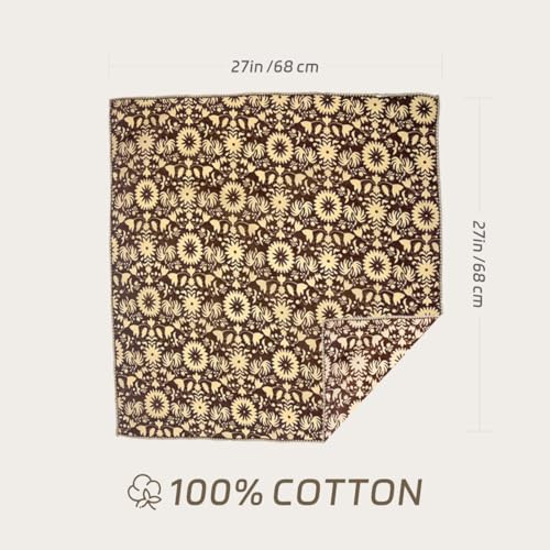 Cotton Bandana,Large Bandanas for Women,Head Coverings for Women,Head Scarf Handkerchief, Square Headband 27" x 27" - color: 27-05-sunflower-coffee