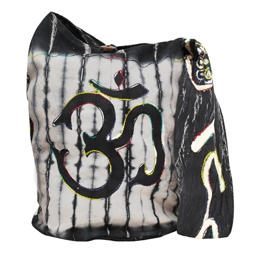 Mandala Crafts Hippie Bag, Large Boho Hobo Purse for Women, Crossbody Shoulder Sling Bags for Indie Style Bohemian Accessory - style: Black Om