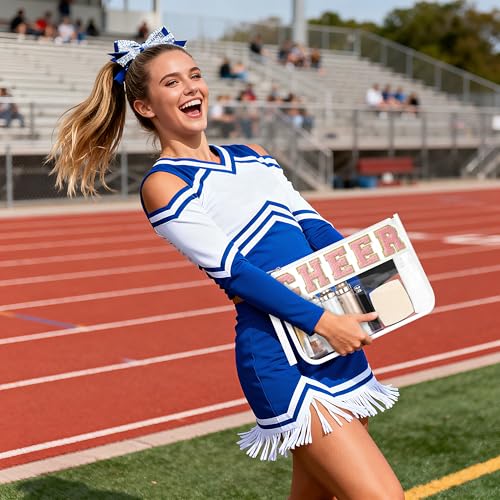 BuyCard Cheer Chenille Letter Bags Clear Makeup Bag, Cheerleader Gifts Cosmetic Bag, Varsity Preppy Patch Flat Pouch Cheer Accessories, Waterproof PVC Organizer Toiletry Bag for Women Girls White - color: White-Cheer