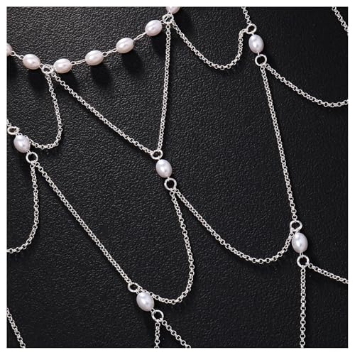 Multi-layered Tassel Pearl Headband Chain for Women Wedding Bridal Pearl Hair Clip Chain Headpiece Summer Beaded Headdress Jewelry for Prom Party - color: Silver