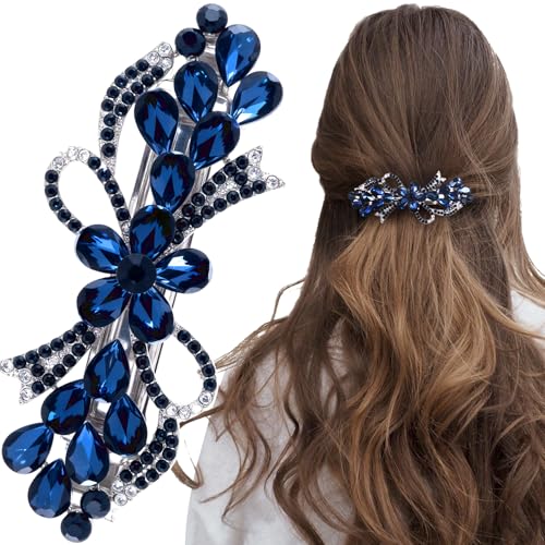 Joez Wonderful Rhinestone Hair Clip Sparkly Crystal Barrettes French Wedding Prom Engagement Pageant First Communion Hair Decorative Accessories for Women Long Hair (Bow Blue, 1 Pcs) - color: Rhinestone Butterfly Blue