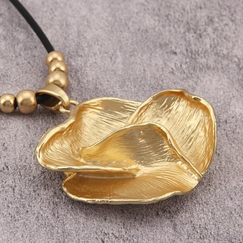 GelConnie Leather Necklaces Turquoise Long Boho Necklaces for Women Brown Chunky Circle Pendant Chocker Necklace Gold Sweater Necklace - style: Boho Flower Pendant Necklaces