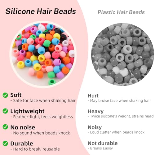 160Pcs 10mm Small Silicone Beads for Hair Braids, Soft Jellyish Pony Hair Beads with 5mm Hole + 50 Rubber Bands and 1 Beader for Braiding, DIY Bracelets Necklaces Crafts (Dark Brown) - color: Brown Mix-160Pcs