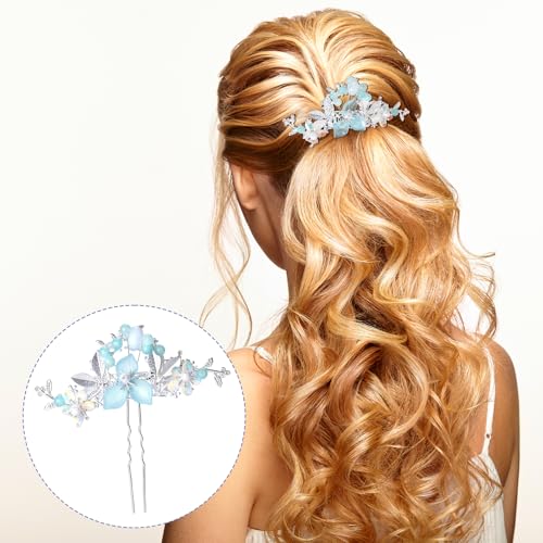 HINZIC 5pcs Flower Tassels Hairpin for Women, Non-Slip Crystal Pearl Silverstick Hair Clips, Retro Chinese Hanfu Wedding Brides Hair Accessories for Long Hair- Silver - color: Silver Magpie Bridge