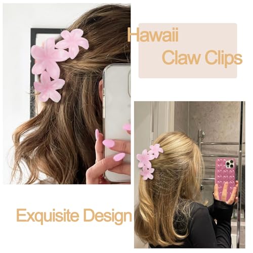 4Pcs Cute Hawaiian Flower Claw Hair Clips for Women Pink Plumeria Large Claw Clips for Thick Thin Hair Strong Hold Beach Hair Accessories for Women and Girls - color: 18-Colorful