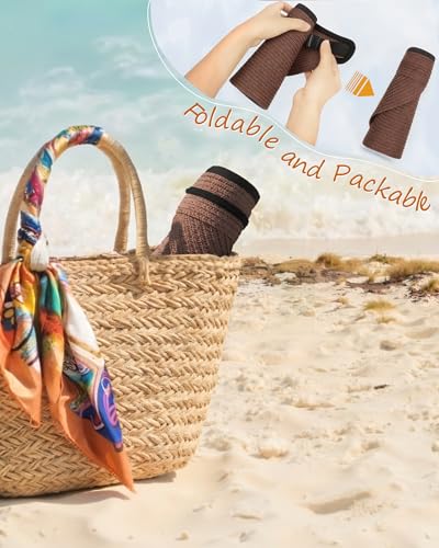 Senker Fashion Sun Hats Visor for Women, Straw Beach Hat Adjustable Wide Brim Ponytail Packable for Summer Travel UPF 50+ - color: Brown
