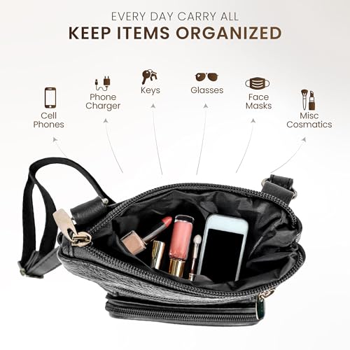 Krediz leather Crossbody Purses for Women, Multi Pocket Crossbody Purse with Adjustable Strap, Soft & Durable Leather Purse - color: Black, size: Standard