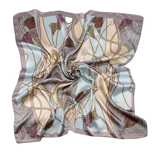 NZKNP Silk-Like Head Scarf - Women's Bandana Wraps - color: 18-blue and Gray, size: 35"*35"