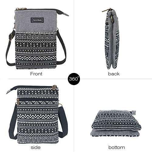 Roomy Cell Phone Purse Wallet Canvas Small Crossbody Purse Bags with Shoulder Strap For Women teen girlsl | Roomy - color: P-black and Gray