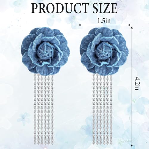 Large Denim Earrings for Women Blue Boho Westen Flower Dangle Earrings Trendy Birthday Christmas Jewelry Gift - color: Flower(Rhinestone)