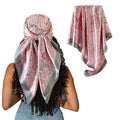 Hexchasty 35”Head Scarf Satin Silk Like Hair Scarf Large Square Head Scarves Bandana Head Wraps Headscarfs for Women Green - color: C-pink Grey
