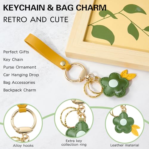 Leather Flower Keychain for Women Cute Purse Charms Leaf Bag Charms for Handbags and Car Keychain Accessories
