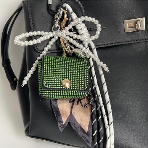 QTMY Rhinestone Coin Purse Rope Braided Keychain Bag Charms for Handbag Purse Backpack Accessories for Bogg Bag,696