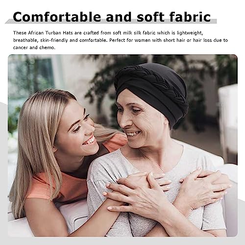 African Women Turban Caps Pre-Tied Twisted Turbans Head Scarf for Women Hair Wraps Cover Beanie Cancer Chemo Headwear - color: 1 Pack Twisted Braid A: Black
