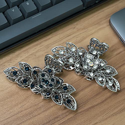 Large Claw Hair Clips 2PCS For Women and Girls Metal Retro Style With Sparkly Glitter Rhinestones Banana Jaw Hair Clamps Strong Hold Nonslip Hair Accessories