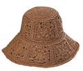 Women Straw Sun Hat Floral Woven Crochet Bucket Hat Y2k Aesthetic Accessories Beach Hat Hand Woven Boho Foldable Cap - color: Khaki