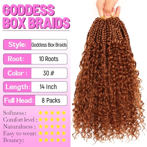 Goddess Boho Box Braids Crochet Hair-8 Packs 14 Inch Crochet Box Braids for Black Women Pre Looped (#30, 14 Inch (Pack of 8)) - color: #30, size: 14 Inch (Pack of 8)