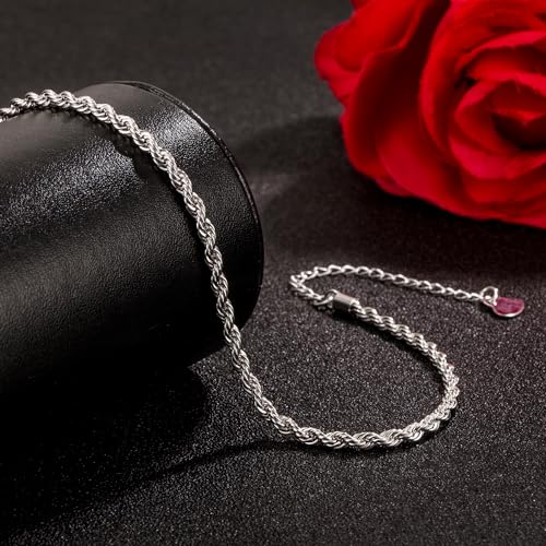 Dankadi 925 Sterling Silver Anklets Bracelet Women/Men Waterproof Simple Durable Chopin Chain/Cuban Link/Figaro/Box/Twist Rope Chain For Beach Foot Jewelry Gift - color: 3MM Twist Rope Chain, size: 27cm