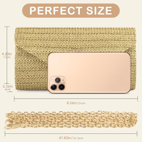 PACETAP Straw Clutch Purse for Women, Pearl Decoration Boho Crossbody Bags, Evening Clutch Purses Handbags for Wedding Party Cocktail Prom Dinner(Light brown) - color: Straw Light Brown
