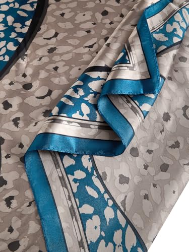 RoseSeek Women's Cheetah Print Silk Head Scarf Leopard Satin Rave Hair Scarf Headband Square Scarves - color: Mix Blue
