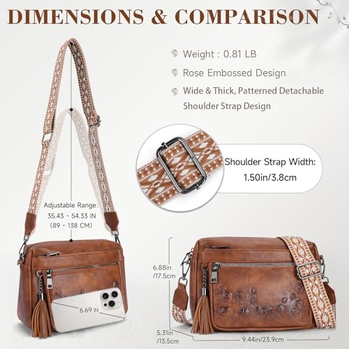 MEITRUE Crossbody Bags for Women, Vegan Leather Crossbody Purse Trendy Multi Pockets Shoulder Handbag with Tassel - color: 06-caramel Brown