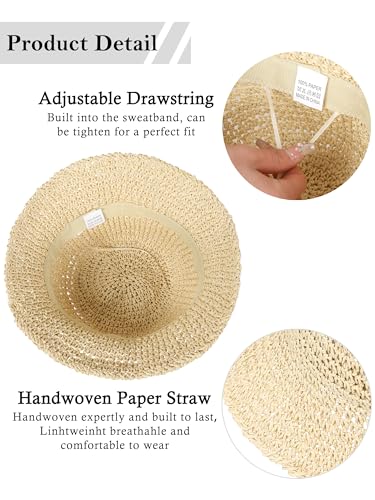 Womens Sun Hat Handmade Straw Bucket UV Protection Travel Summer Beach Cap - color: Beige