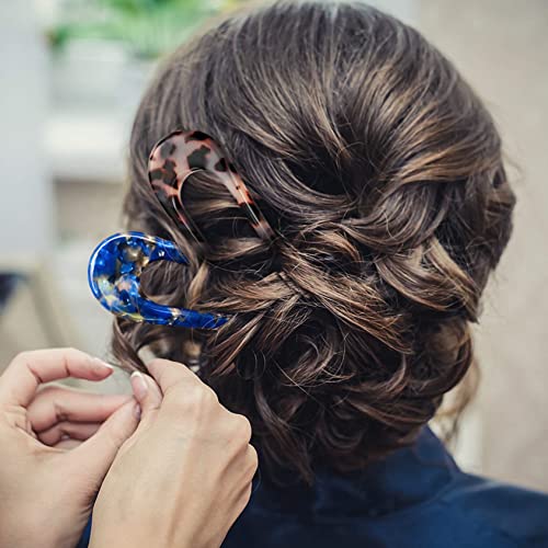 French Hair Pins Tortoise Shell French Hair Forks U Shaped French Pins 2 Prong Hair Sticks Acetate Chignon Pin for Women Hairstyle Accessories 2 Pack - color: french pins hair 2 pack
