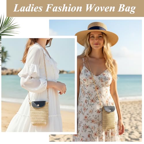 Long Keeper Small Straw Crossbody Phone Purse for Women Mini Faux Straw Summer Crossbody Boho Shoulder Bag for Beach Holiday - color: Black