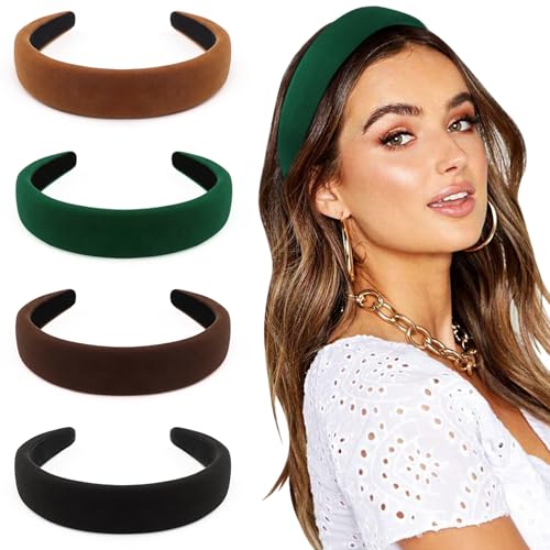 DRESHOW 4 Pcs Velvet Wide Headbands for Women Girls Turban Vintage Boho Head Bands Fashion Non Slip Head Wraps Hoop Hair Accessories - color: 4 Pack: Black, Dark Coffee, Dark Green, Coffee