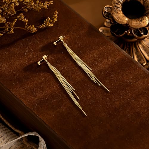 NECOCY Gold Dangle Earrings for Women Non Tarnish 14K Gold Plated Drop Wedding Hypallergenic Earring Dainty Long Hanging Chain CZ Pearl Threader Earrings Trendy Silver Plated Jewelry for Women - style: Gold&Style16