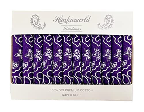 Bandanas Gift Set 12 Pack Soft Thin Handfeel Cotton Bandanna Scarf for men - color: Purple