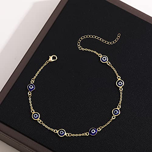 SLOONG Evil Eye Beaded Anklet Bracelets for Women, 14K Gold Plated Ankle Bracelet Jewelry Beach Beads Anklet Set Ankle Bracelets for Women - color: Dark Blue
