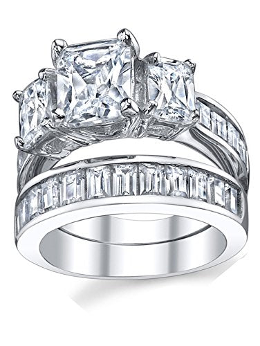 Metal Masters 2 Carat .925 Sterling Silver Radiant Cut Cubic Zirconia CZ Women's Engagement Ring Set Sizes 4 to 11