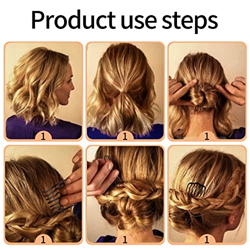 12 Pcs Hair Side Combs, Hair Fork Clips, Pins, French Twist Updo Accessories, U-Shape Teeth Styling Tool for Vintage Hairstyle Women Girls Bun - Black