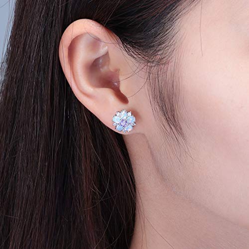 CiNily Flower Earrings,Opal Stud Earrings Sterling Silver or White Gold/Rose Gold Plated Ladies Flower Stud Earrings Cute Unique Earrings for Girls - color: purple