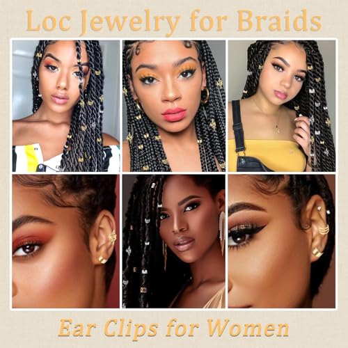 40PCS Hair Jewelry for Braids Gold&Silver Hair Cuffs Adjustable Braid Jewelry Non-Piercing Ear Clips Multi Style Loc Dreadlock Accessories for Women and Girls - color: Gold&Silver