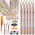 Celinebella Peach Pink Hair Tinsel, 48" 1250 Strands Galaxy Fairy Hair | Dreamy starry pink peach gradient, ultra soft silky, heat resistant, great for wedding prom dating & party looks - color: 03-Galaxy Pink, size: 48 Inch Pack of 5Pcs