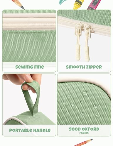 SUNEE Cute Pencil Case, Large Pencil Pouch, Aesthetic Big Pencil Bag with Zipper, Kawaii Stationery Storage and Organizer, School Supplies for Boys and Girls Teen, Heavy Duty Oxford Canvas, Sage Green - color: Sage Green