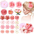 BBTO 21 Pcs Flower Hair Clip Rose Hair Clips Barrettes for Women Flower Accessories Boho Bride Claw Clip Hairpin Brooch Pin Headpiece for Wedding (Light Pink) - color: Light Pink