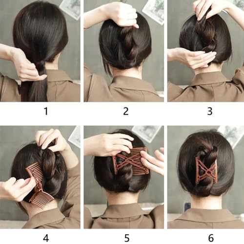 6 Pieces Stretchy Double Hair Combs - Magic Adjustable Elastic No Crease Bun Maker Accessories for Women's Curly, Thick, Wavy Hair Ponytails