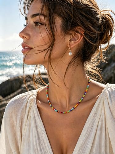 Tgirls Boho Choker Necklace Chain Rice Beaded Necklaces Seed Bead Necklace Accessory for Women - color: colorful 4