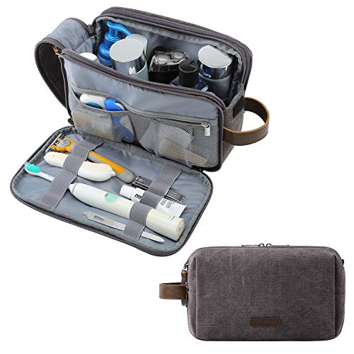 BAGSMART Toiletry Bag for Men, Canvas Travel Toiletry Organizer Dopp Kit Water-resistant Shaving Bag for Toiletries Accessories,Grey-Medium - color: Grey, size: Medium