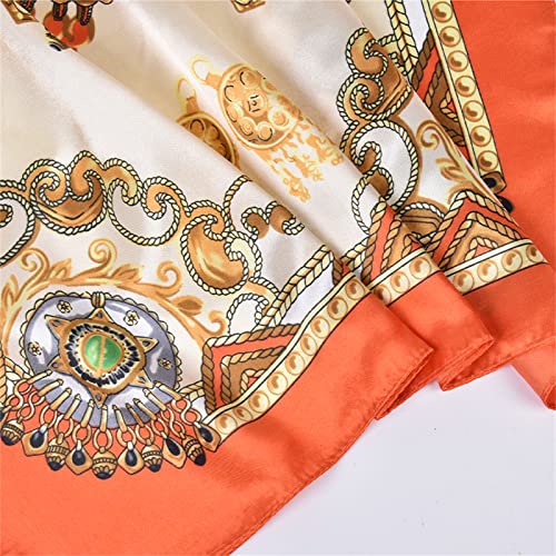 QBSM Womens 23.6 inch Satin Silk Feeling Formal Square Neck Scarf Head Hair Wraps Kerchief - color: Feather Fan-orange