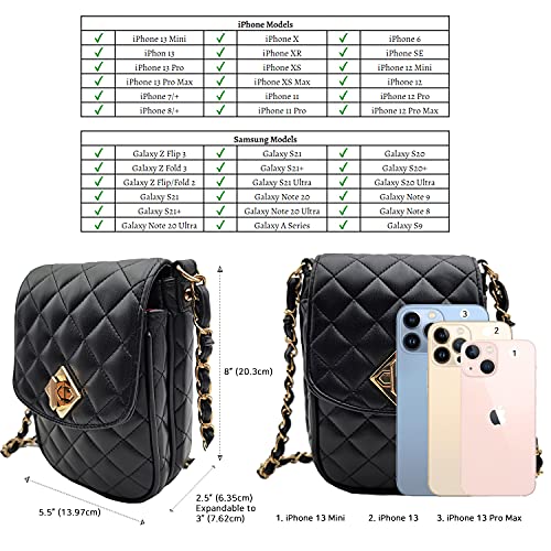 Phone Crossbody Bags for Women Small Vegan Leather Mini Shoulder Wallet Card Quilted Purse - color: B - Black & Gold