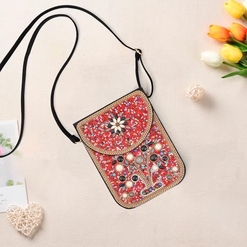 Small Beaded Crossbody Bag for Women, Boho Cell Phone Shoulder Purse Wallet with Handcrafted Colorful Beads - color: Tree-5