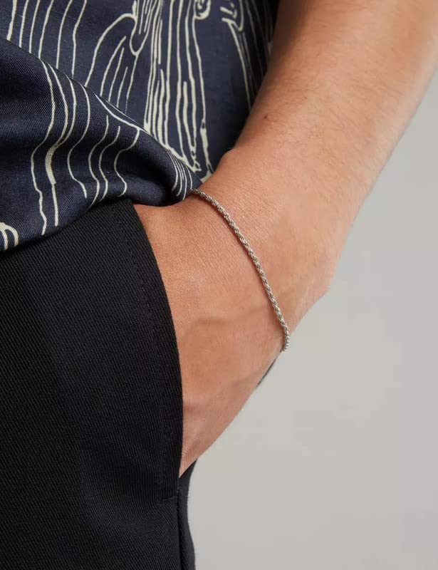 925 Sterling Silver Rope Bracelets 2/3/5mm Silver/Gold Plated Bracelets for Women Rope Chain Bracelet for Men 6.5-9 Inches - color: Silver 2mm, size: 8