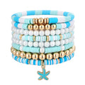 GOOJIDS Surfer Heishi Clay Bead Bracelets for Women Bohemian Stackable Gold Plated Beaded Stretch Bracelets Elastic Layering Friendship Bracelets Set Boho Jewelry - color: B-Blue Starfish Set